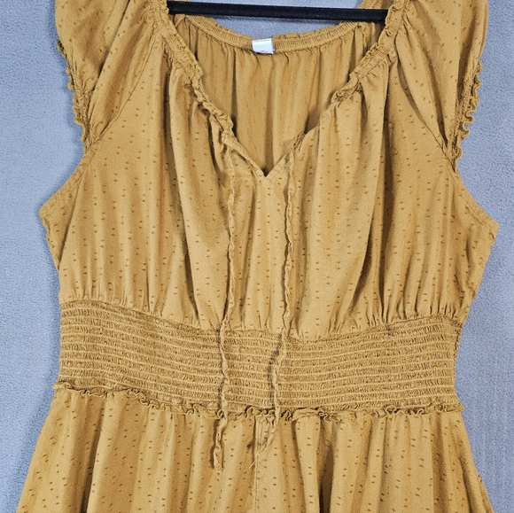 Old Navy Womens Plus 2X Milk Maid Gold Maxi Dress Vneck Peasant Teir Ruffles - Picture 2 of 11